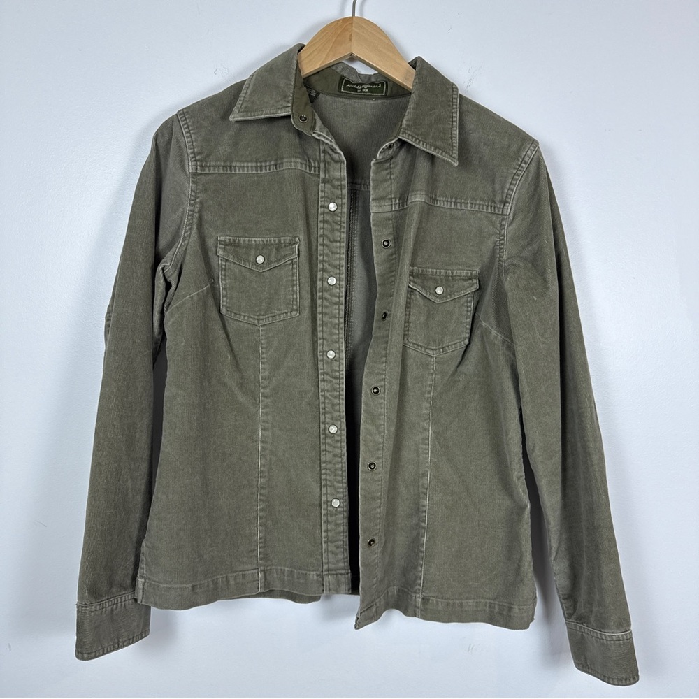 Vintage Eddie Bauer Corduroy Pearl Snap Shirt Jacket Women’s Small Olive Green
